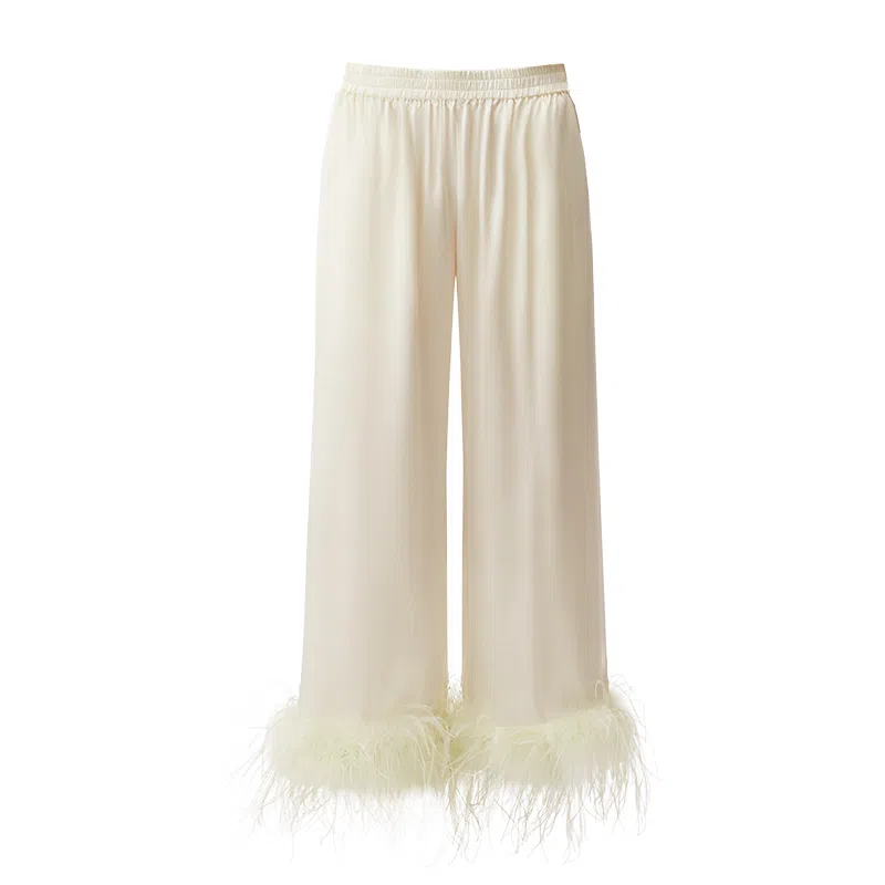 桑罗  新品真丝羽毛睡衣家居套装秋冬可外穿家居服婚礼晨袍节日送礼年终战袍 女