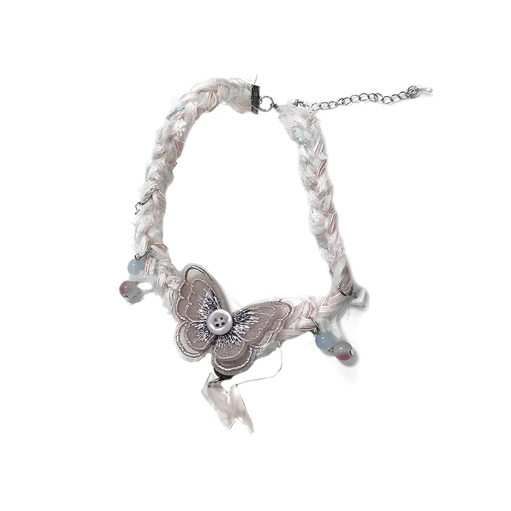 饰伴 小众巴胺毛线编织 辣妹高级感纽扣蝴蝶闪电 项链 女款