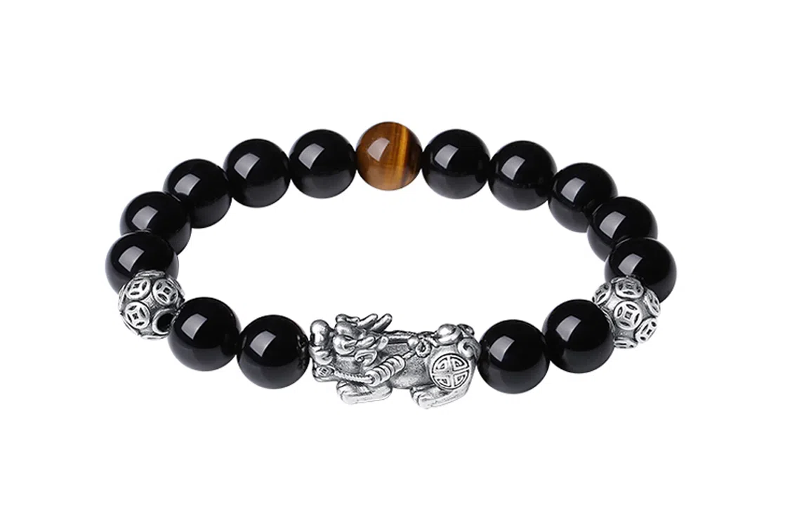 秦福炫 招财貔貅珠子新中式国风复古国潮小众设计高级感 黑曜石 手串 男款