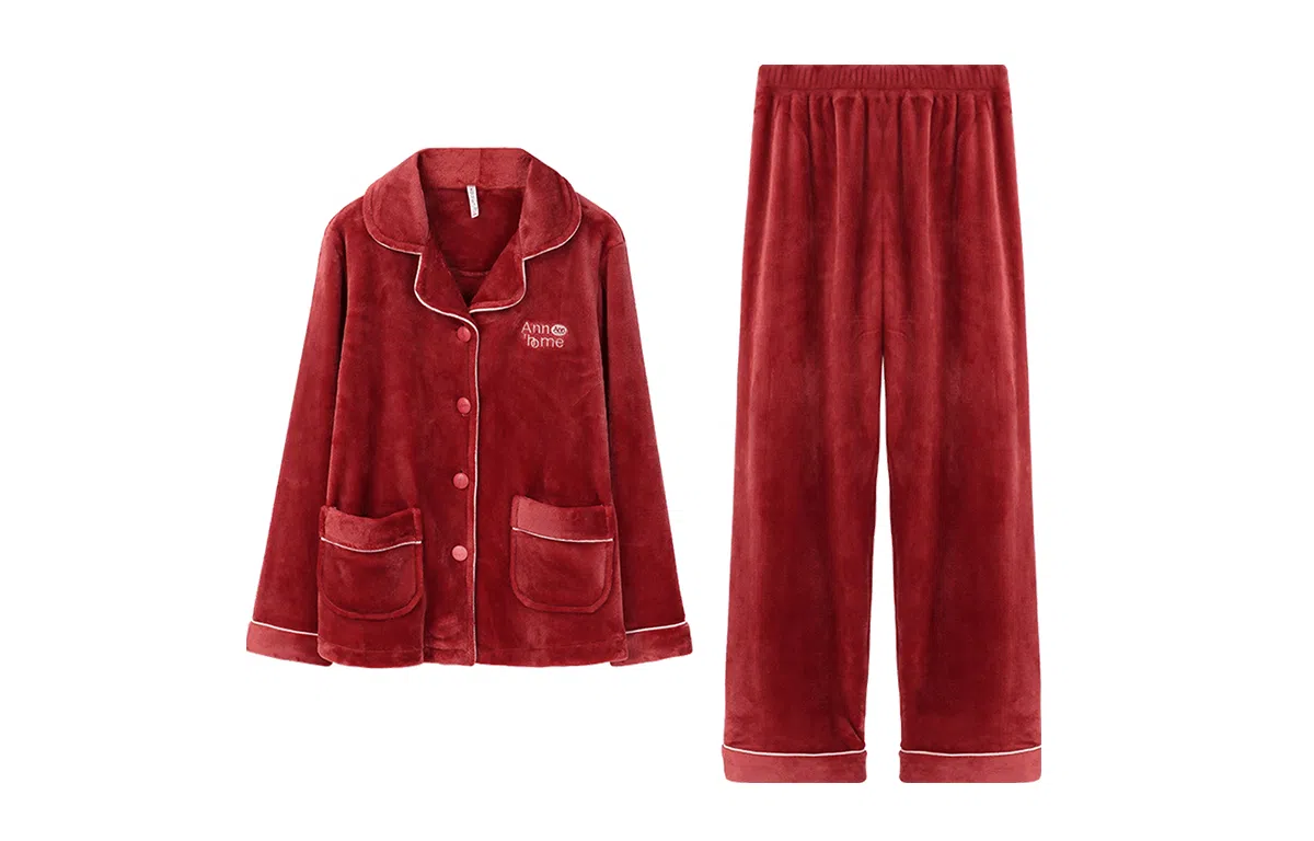 安之伴 秋冬睡衣珊瑚绒纯色保暖锁温简约大气家居套装 女款 桔红