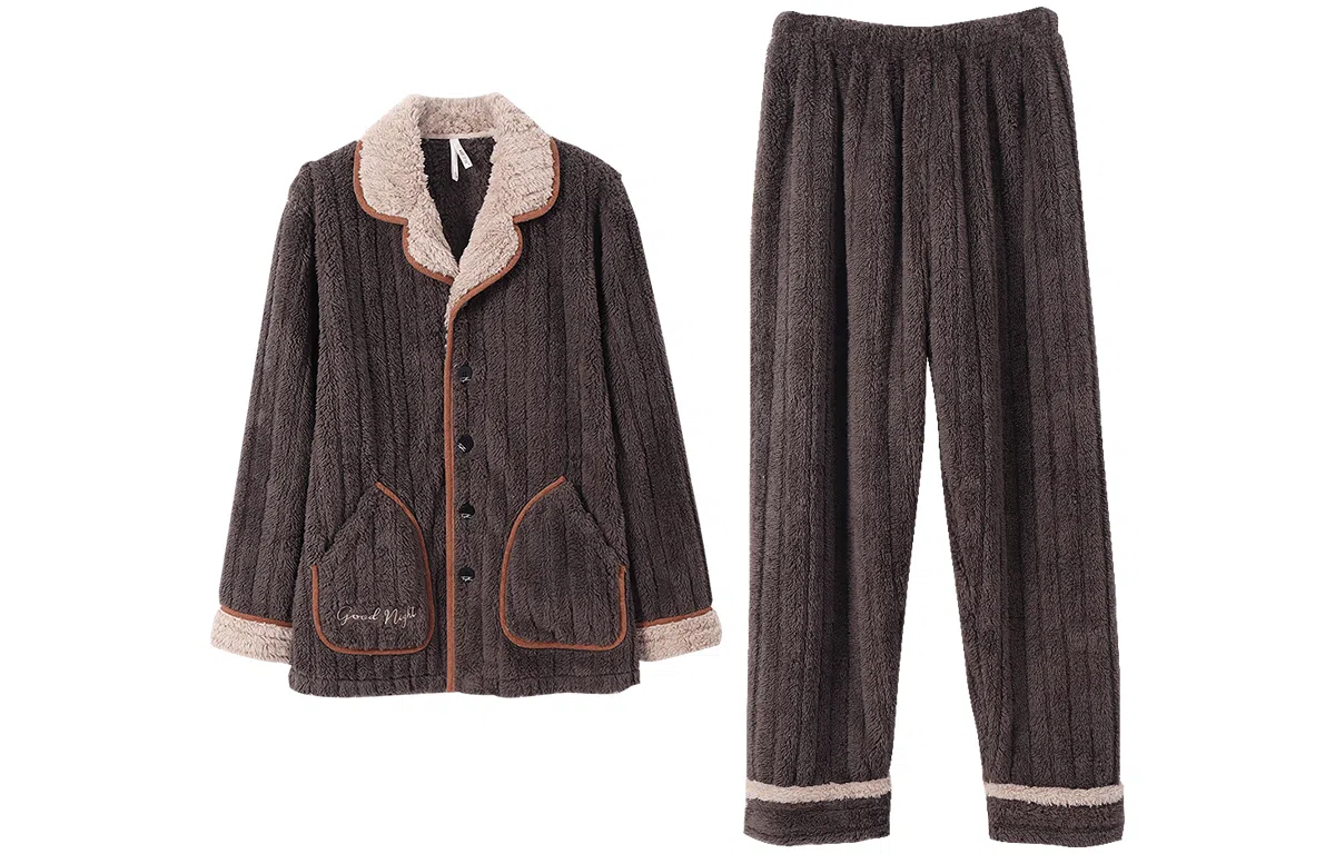 安之伴 秋冬睡衣珊瑚绒保暖锁温柔软素色大气家居套装 男款 深灰