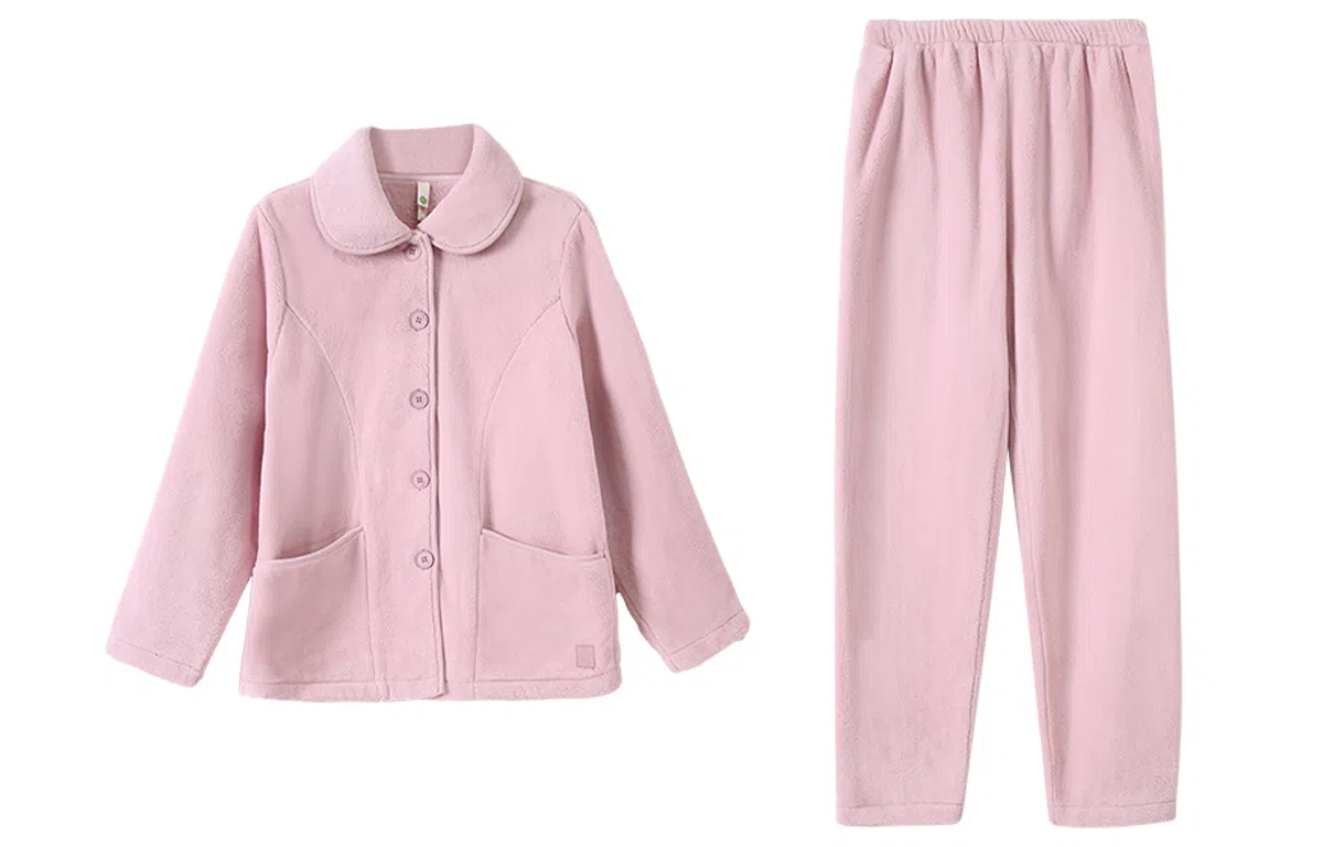 安之伴 秋冬睡衣法兰绒加绒加厚保暖开衫长袖长裤可外穿家居套装 女款 豆沙