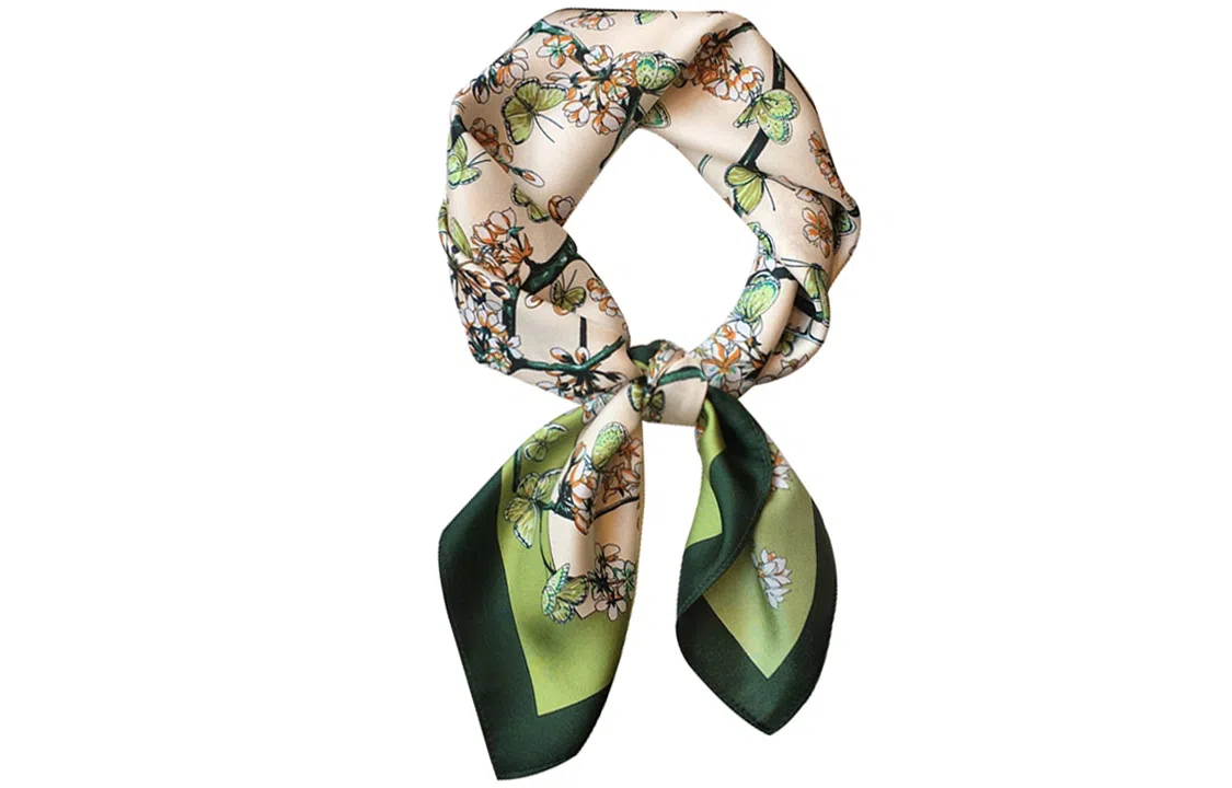 优幽兰 真丝设计感花卉小方巾搭配衬衫高级感薄款细窄领巾多用途装饰实用减龄气质 丝巾 女款 礼盒装