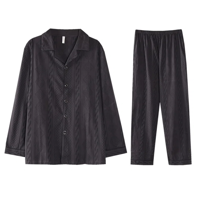 兰缪 秋冬季纯棉男生睡衣 气质高级感 可外穿 家居套装  男款  黑色