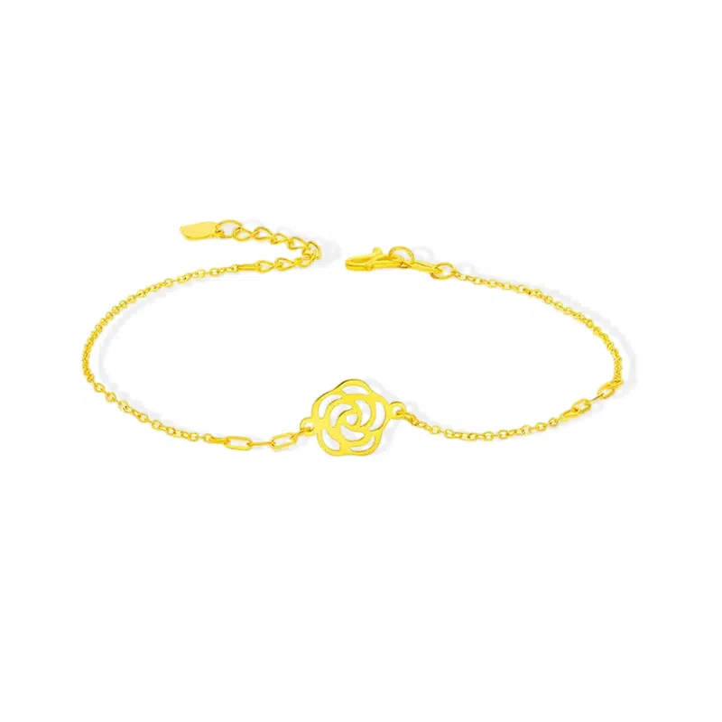 六桂福珠宝 山茶花气质小香风手饰 轻奢小众高级感优雅百搭温柔国风镂空花朵首饰 送礼 足金 按克计价 黄金手链 女款