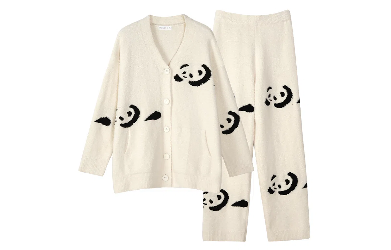 同语 半边绒睡衣女秋冬季套装小熊猫可外穿软绵绵家居服珊瑚绒加厚 家居套装 女款 黑白熊猫