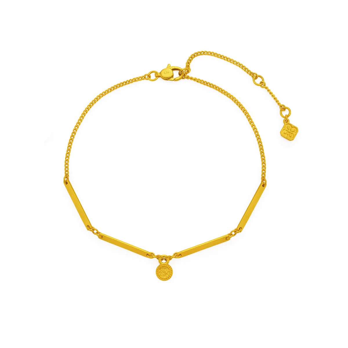 周大福 流金岁月系列流沙爱心牌竹节 足金 按克计价 黄金手链 女款