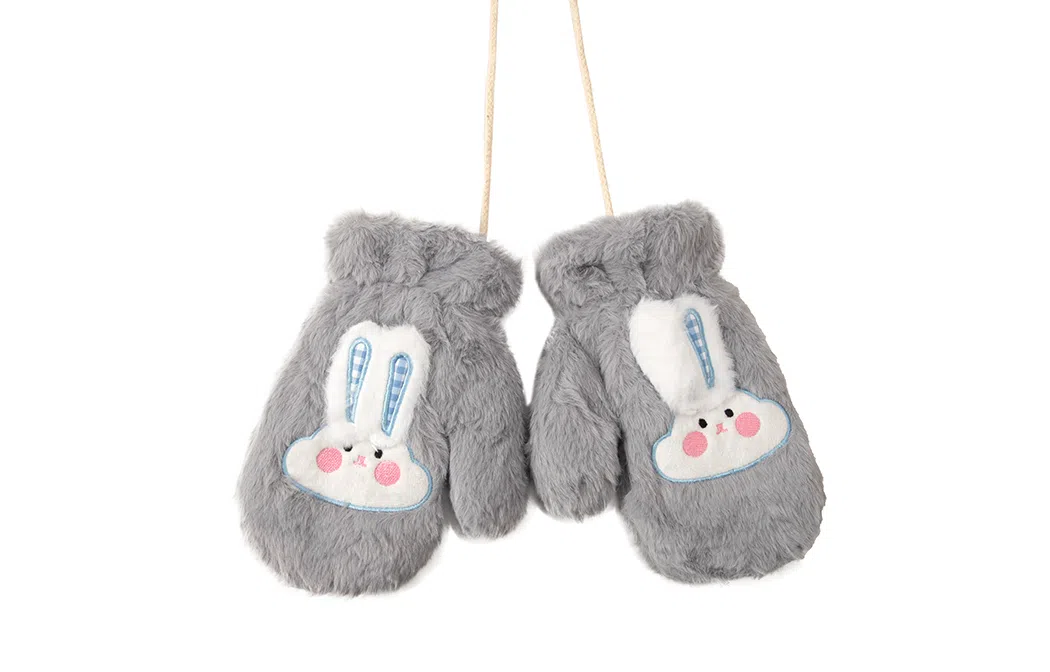 白卷 骑行保暖加绒加厚电车防风防寒卡通毛绒可挂脖 绒线手套 男女同款情侣款