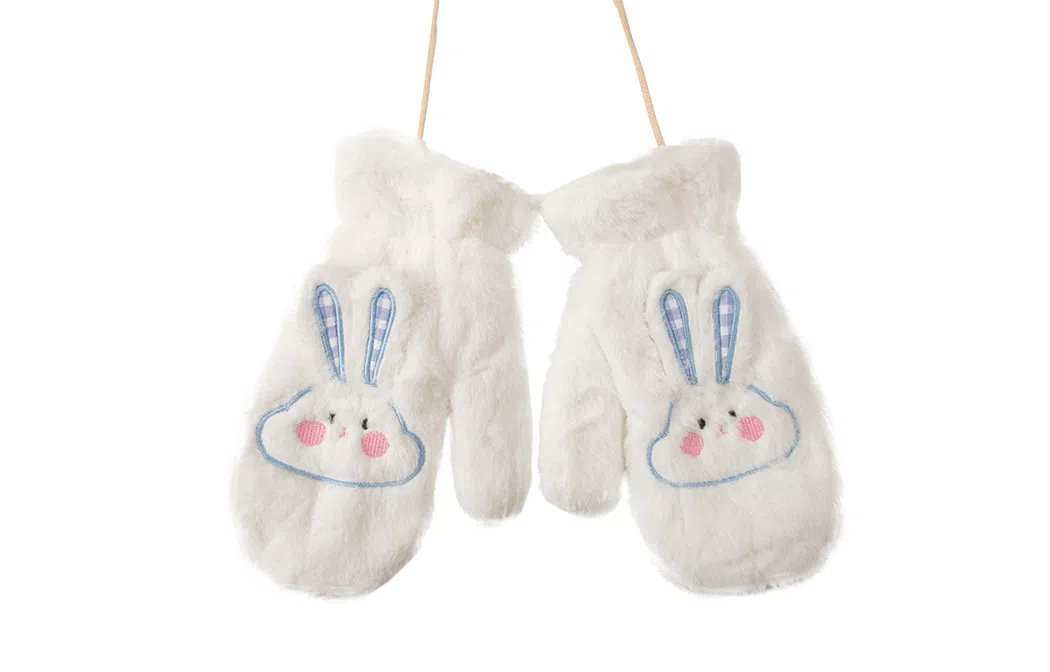 白卷 骑行保暖加绒加厚电车防风防寒卡通毛绒可挂脖 绒线手套 男女同款情侣款