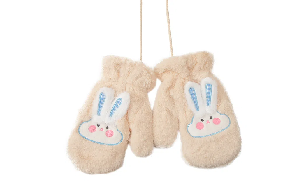 白卷 骑行保暖加绒加厚电车防风防寒卡通毛绒可挂脖 绒线手套 男女同款情侣款