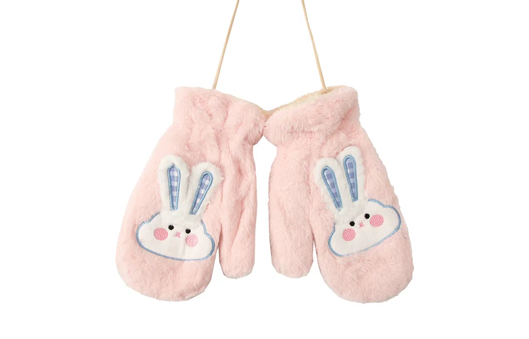 白卷 骑行保暖加绒加厚电车防风防寒卡通毛绒可挂脖 绒线手套 男女同款情侣款