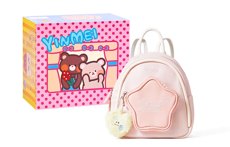 音魅 五角星大学生可爱小众通勤简约百搭 合成革 书包背包双肩包 小号 女款 白色/粉色