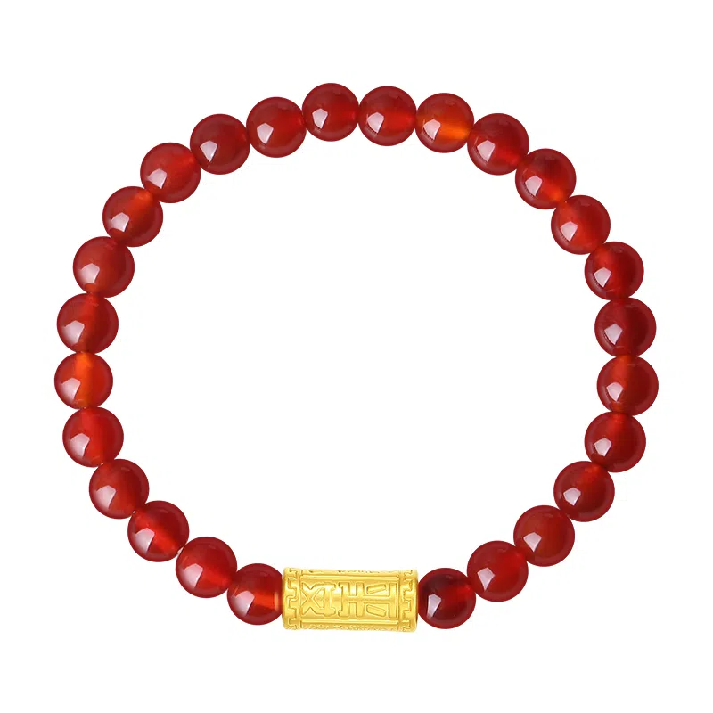 周大生 转得平安 转运珠黄金 显白大气平安路路通配红玛瑙珠串 足金 一口价 黄金手串 女款