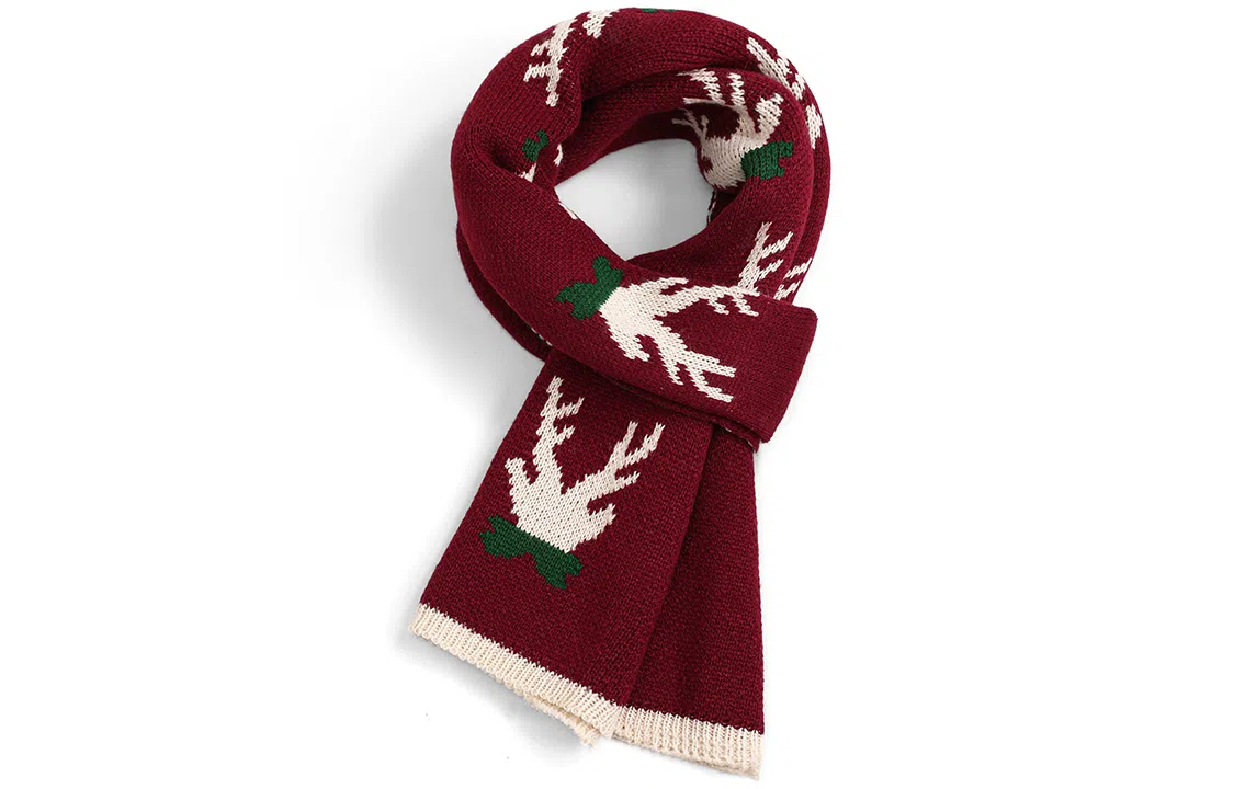 优幽兰 百搭时尚经典款加厚防风防寒保暖护脖鹿角红色氛围感 绒线围巾 女款 礼盒装