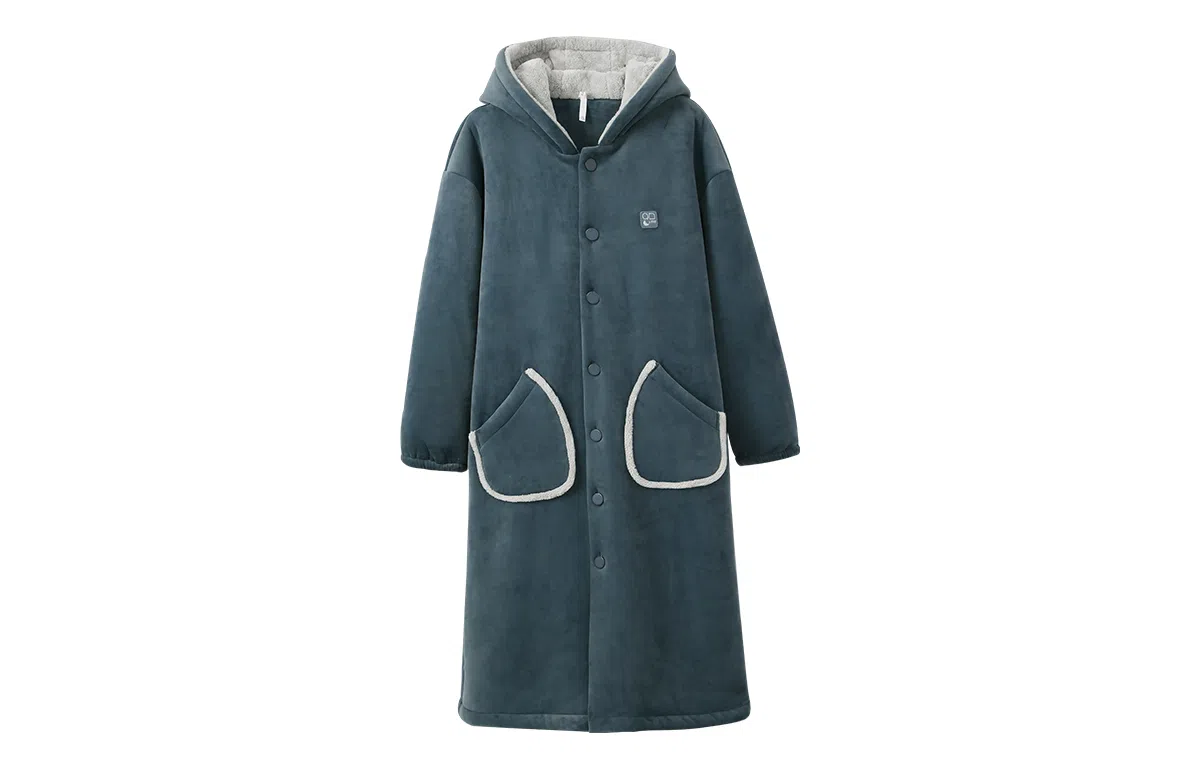 安之伴 秋冬睡衣复合绒暖感澳毛绒双层保暖连帽家居睡袍 男款 藏青色