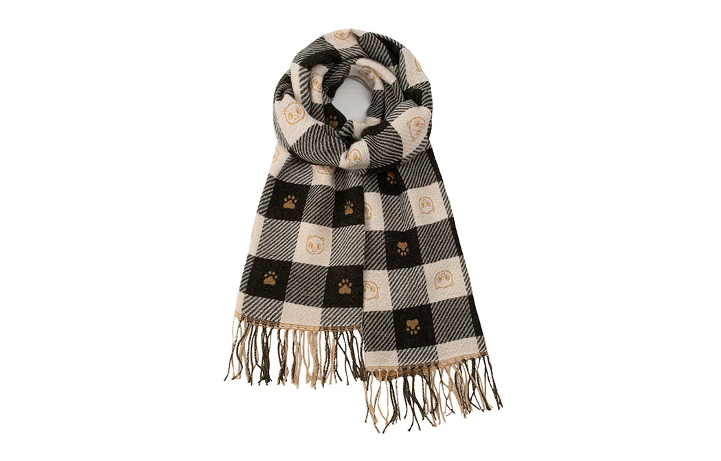 白卷 格子爱心小熊保暖两面 绒线围巾 男女同款情侣款