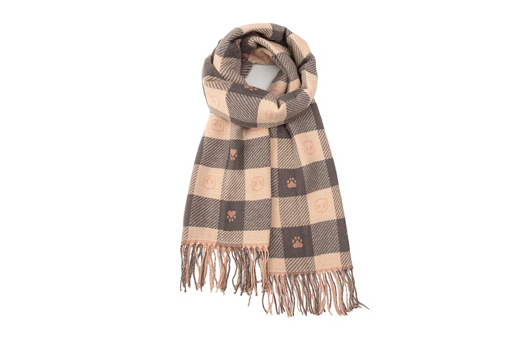 白卷 格子爱心小熊保暖两面 绒线围巾 男女同款情侣款