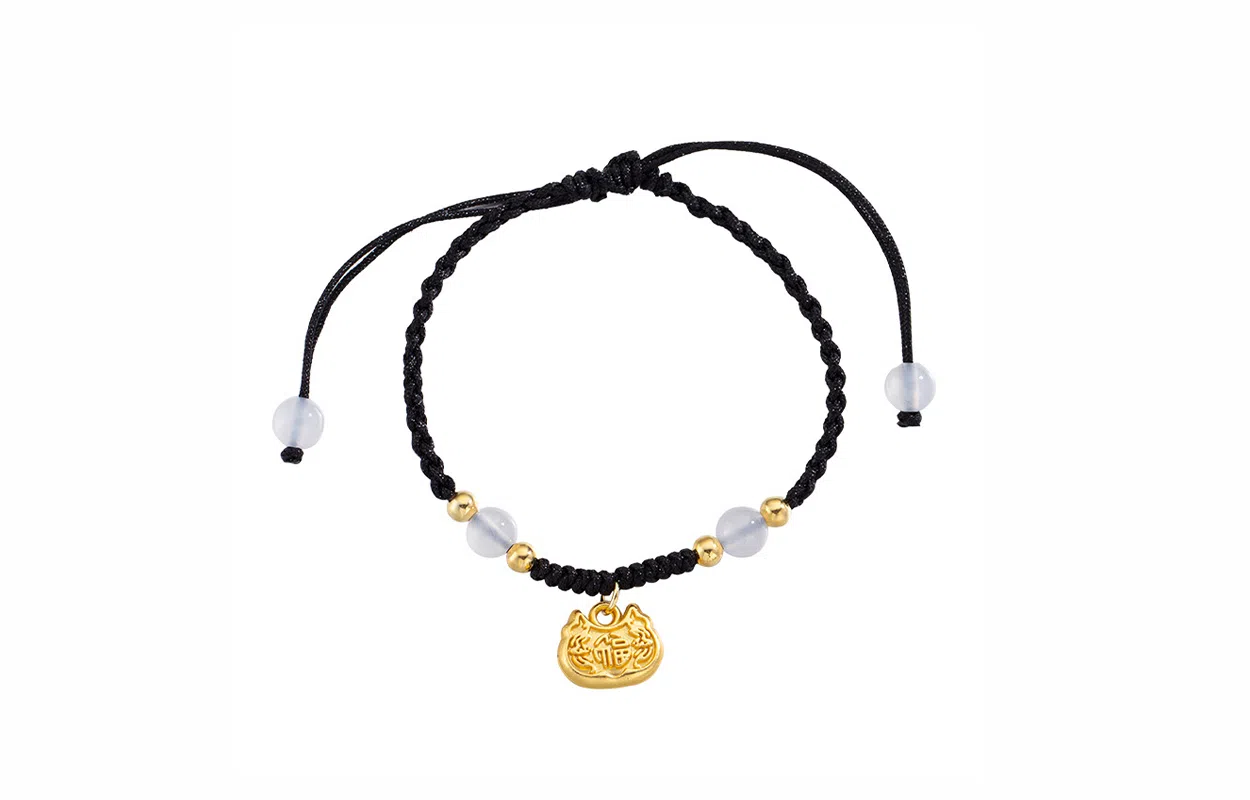 牧言 国潮复古新中式简约小众设计高级感 生肖福字龙编织黑绳可调节 福气平安锁 手链 男女同款情侣款