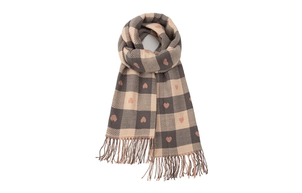 白卷 保暖爱心格子流苏双色 绒线围巾 男女同款情侣款