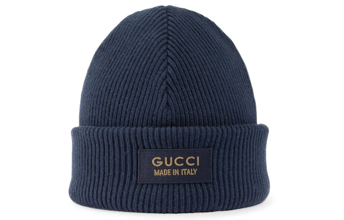 Gucci Logo Patch Beanie Navy