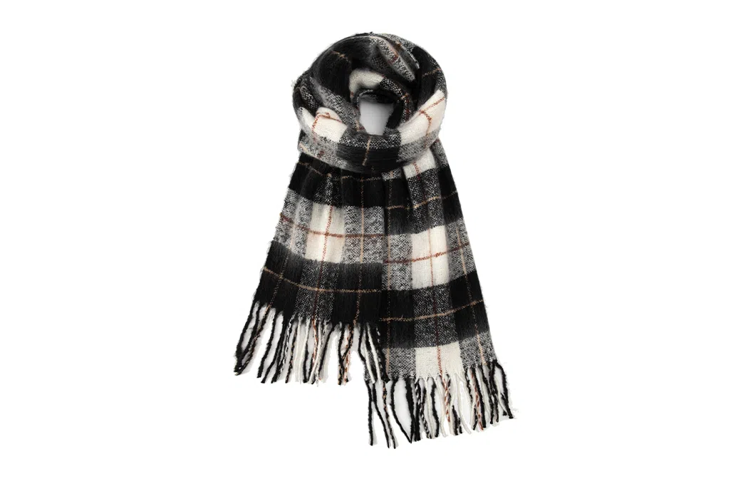 白卷 加厚保暖个性彩线格流苏 绒线围巾 男女同款情侣款