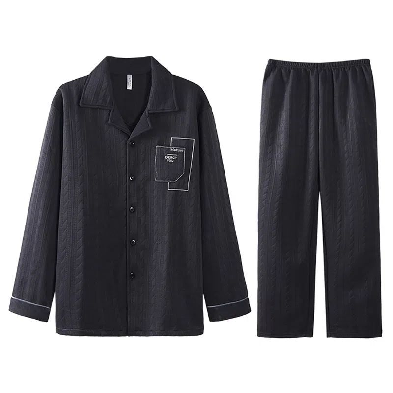 兰缪 空气棉三层夹层家居服可外穿睡衣套装 男款 黑色