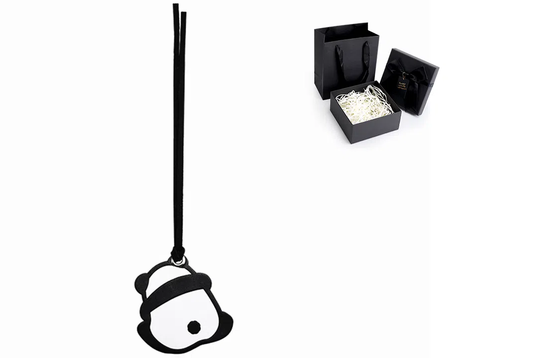 匠心手工坊 熊猫 牛皮 挂件成都可爱花花网红卡通包包汽车钥匙扣书包挂饰包带 通用 黑白色