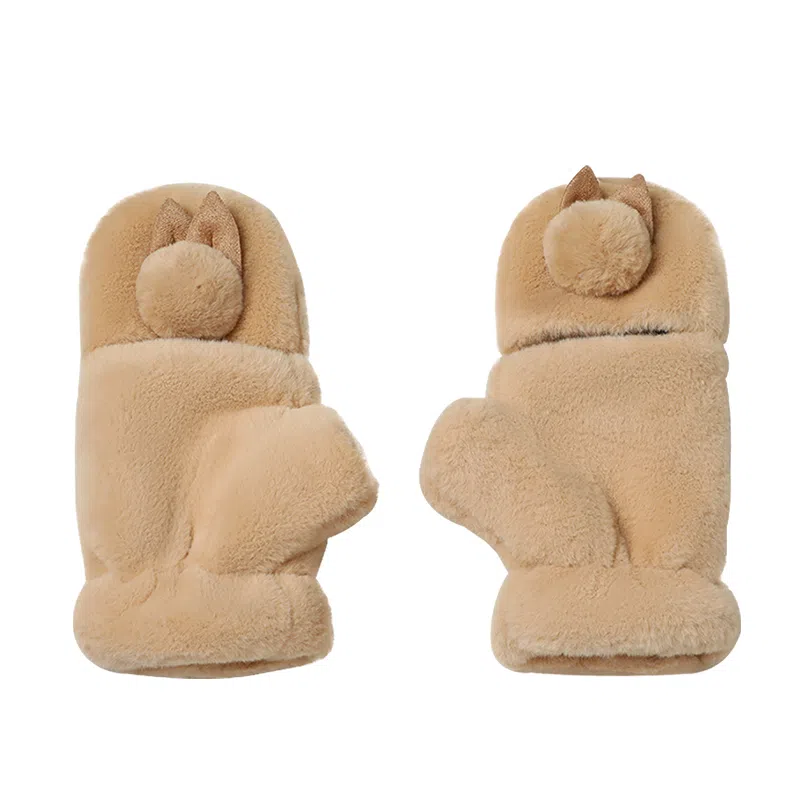 优幽兰 翻盖半指无指实用加绒保暖防寒触屏防滑耐磨好看百搭可爱耐用学生闺蜜穿搭保暖小兔子 绒线手套 女款