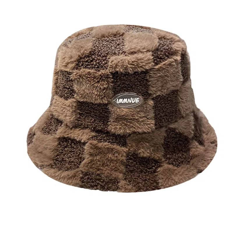 WODONBLE Bucket Hat Plaid Plush Warm