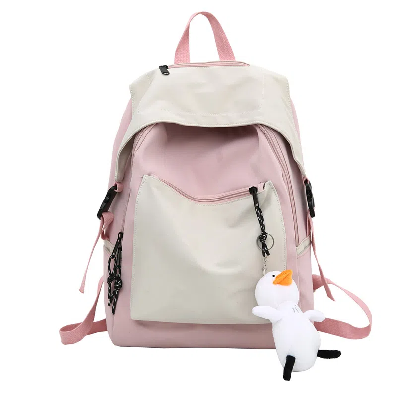 尼格尔新简约撞色书包女韩版尼龙初中高中小学生双肩包学院风大容量背包 多色