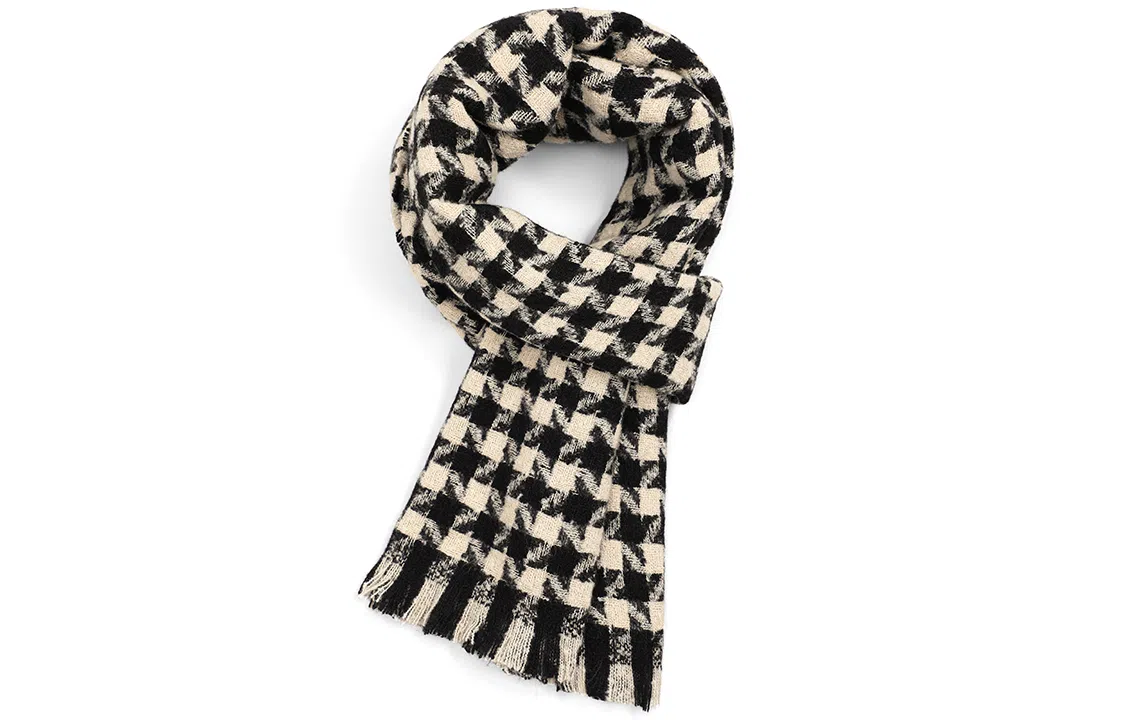 优幽兰 千鸟格 针织加厚 防风防寒保暖护脖高级感 绒线围巾 男女同款情侣款