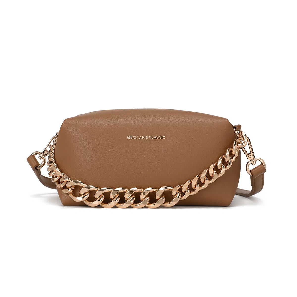 稻草人 简约链条 聚氨酯 单肩包斜挎包 常规 女款 驼色/米白