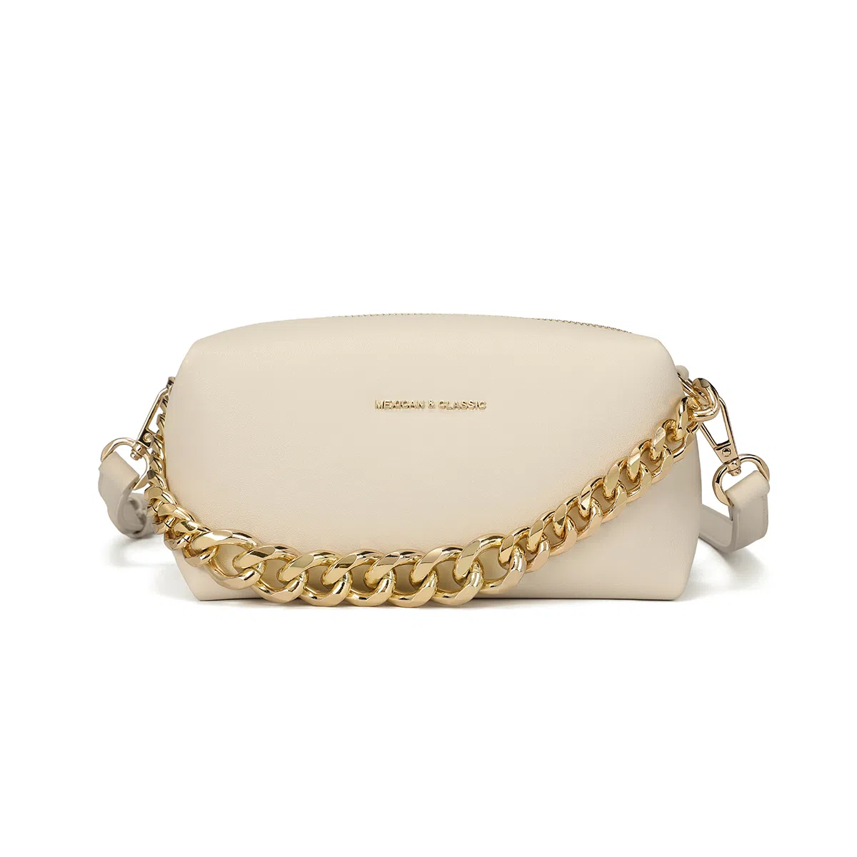 稻草人 简约链条 聚氨酯 单肩包斜挎包 常规 女款 驼色/米白