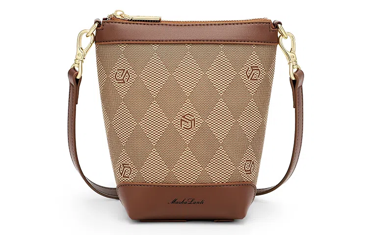 马莎兰缇 复古老花经典百搭高级感气质小众上班通勤欧美风个性 合成革 水桶包单肩斜挎包 女款 深棕配杏/啡色