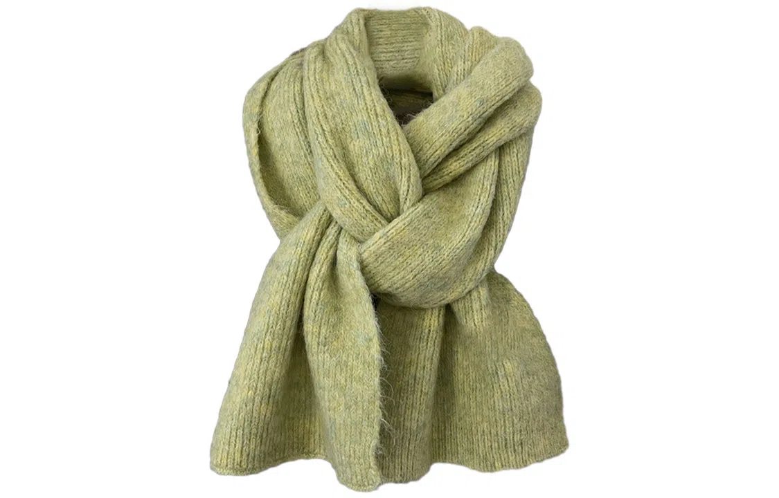 优幽兰 加厚护脖子仿羊绒防风防寒保暖休闲香草黄绿色 绒线围巾 女款