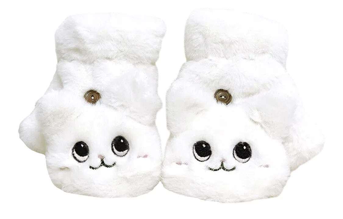 优幽兰 加绒保暖防寒半指写字实用露指防风防寒实用翻盖可爱学生护手 绒线手套 女款