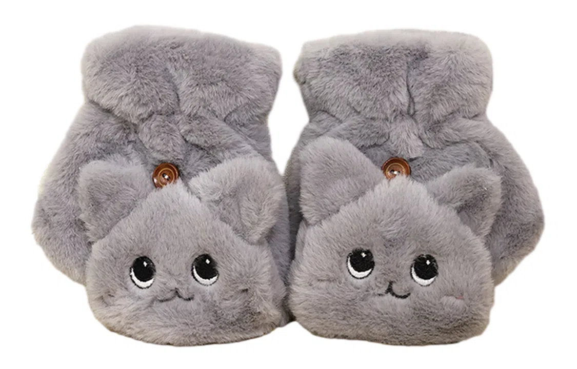 优幽兰 加绒保暖防寒半指写字实用露指防风防寒实用翻盖可爱学生护手 绒线手套 女款