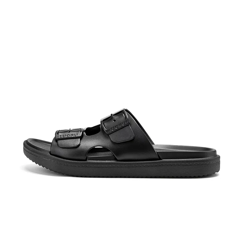 罗敷 圆头厚底 舒适轻便 防滑透气 静音防磨一字拖鞋 男款 黑色