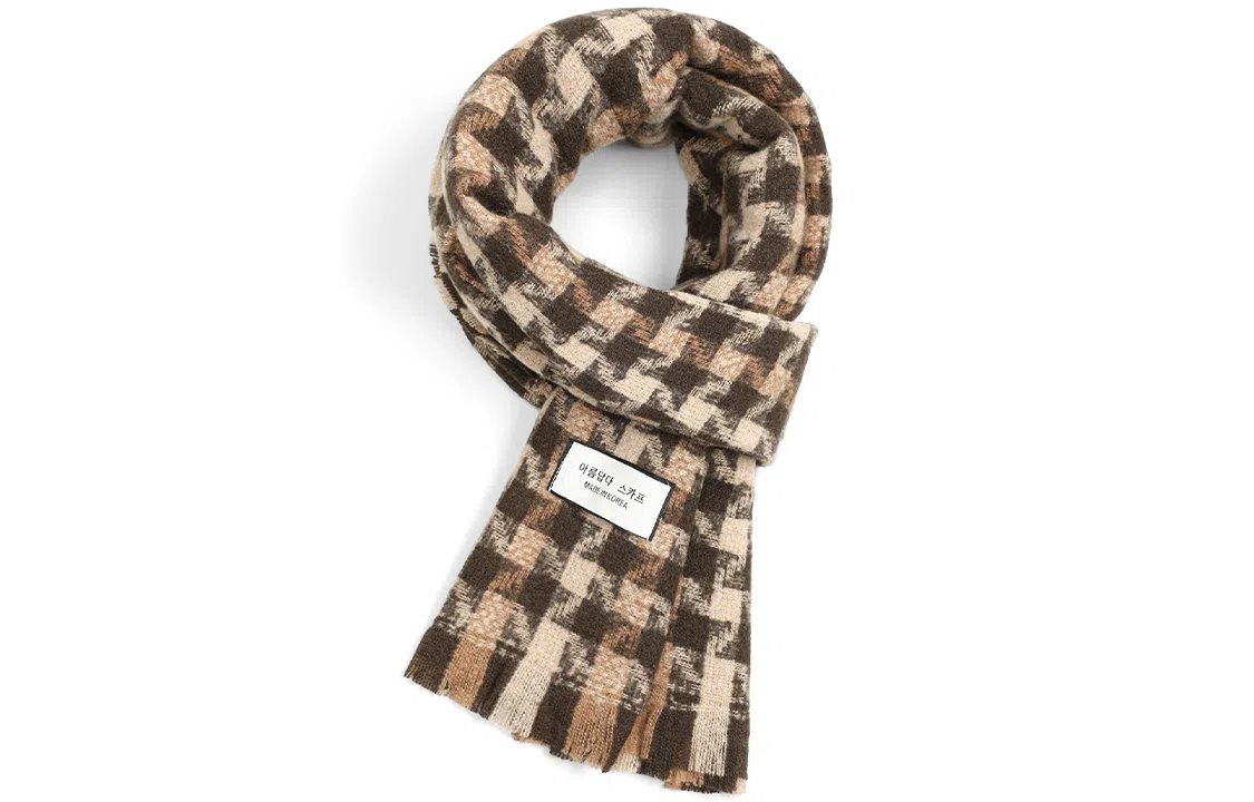 优幽兰 千鸟格针织加厚护脖子防风防寒保暖休闲 仿羊绒 绒线围巾 男女同款情侣款