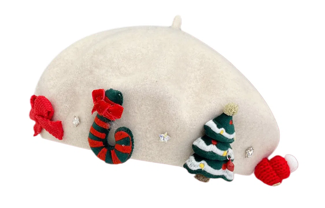 肯默 圣诞元素甜美原宿画家保暖 毛呢 贝雷帽 女款