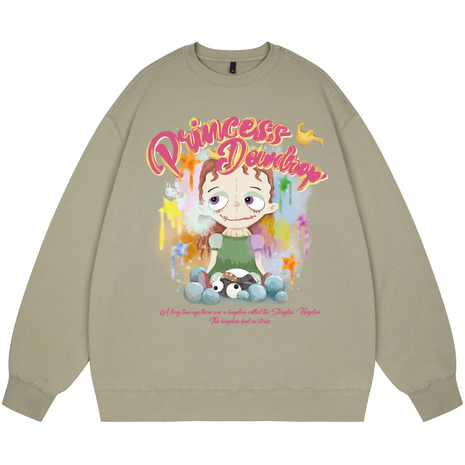 三体 露珠公主云天明的三个童话系列 卡通像宽松圆领套头美式高街简约通勤卫衣 男女同款