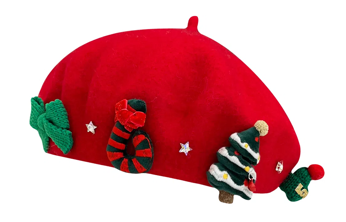 肯默 圣诞元素甜美原宿画家保暖 毛呢 贝雷帽 女款