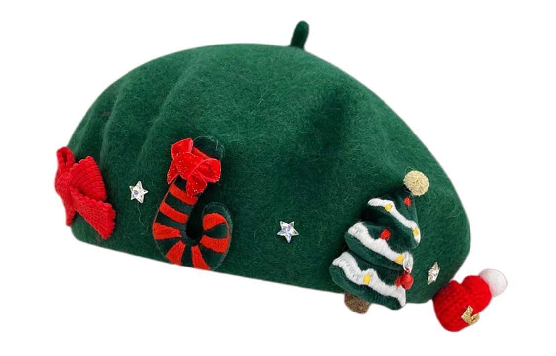 肯默 圣诞元素甜美原宿画家保暖 毛呢 贝雷帽 女款