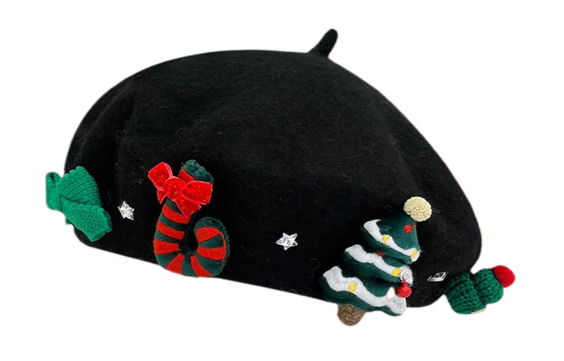 肯默 圣诞元素甜美原宿画家保暖 毛呢 贝雷帽 女款