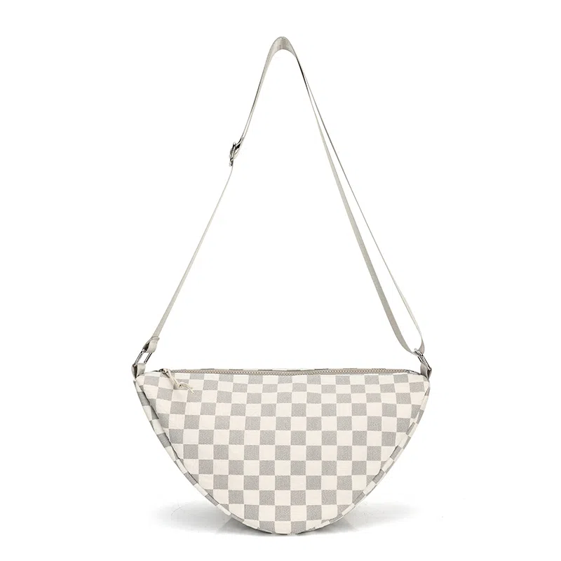 尼格尔 韩版棋盘格休闲饺子包运动机车包通勤超纤压纹面料单肩斜挎包 男女同款 多色