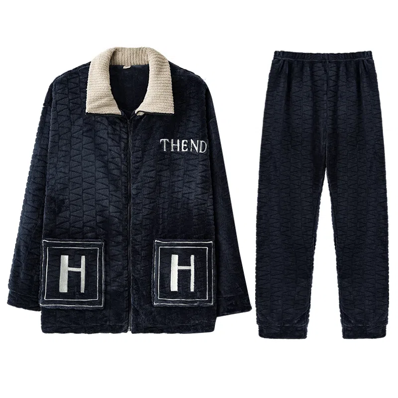 LAMIU Coral Fleece Pajama Set Blue Black