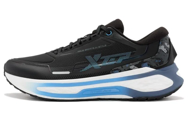 特步 舒适日常减震耐磨 低帮跑步鞋 男款 黑蓝