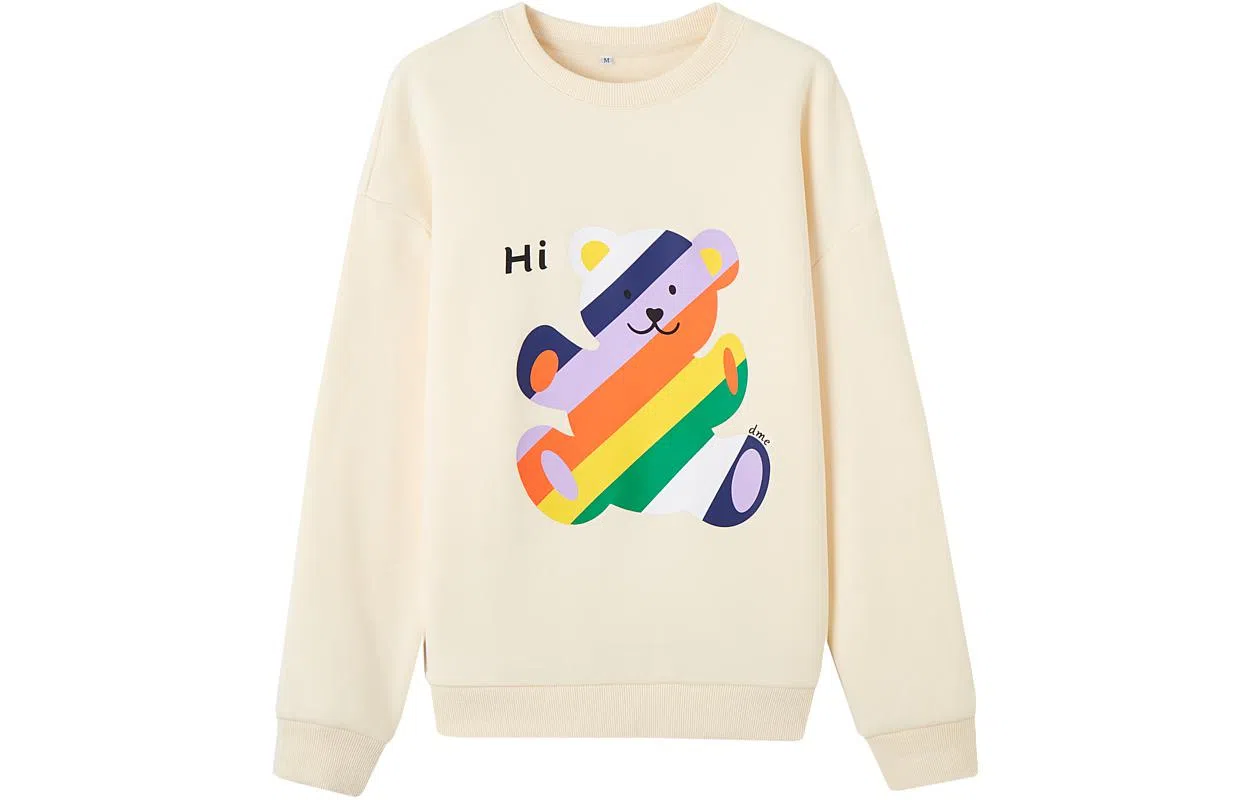 【dme】 圆领套头休闲卡通印花长袖卫衣 女款 米白