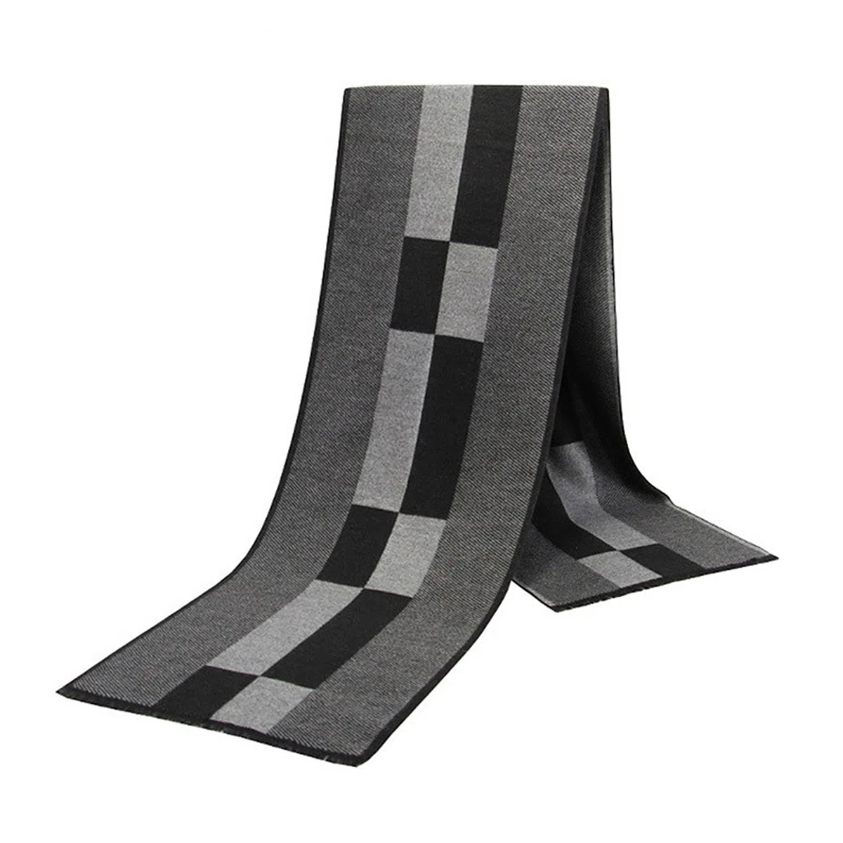 浪莎 保暖加厚格子加绒 绒线围巾 男款