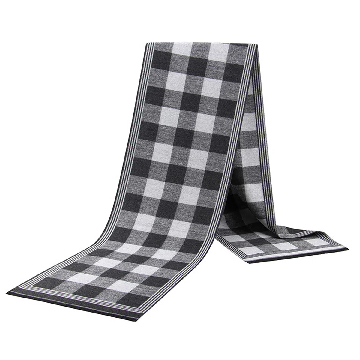 浪莎 保暖加厚黑灰格子 绒线围巾 男款